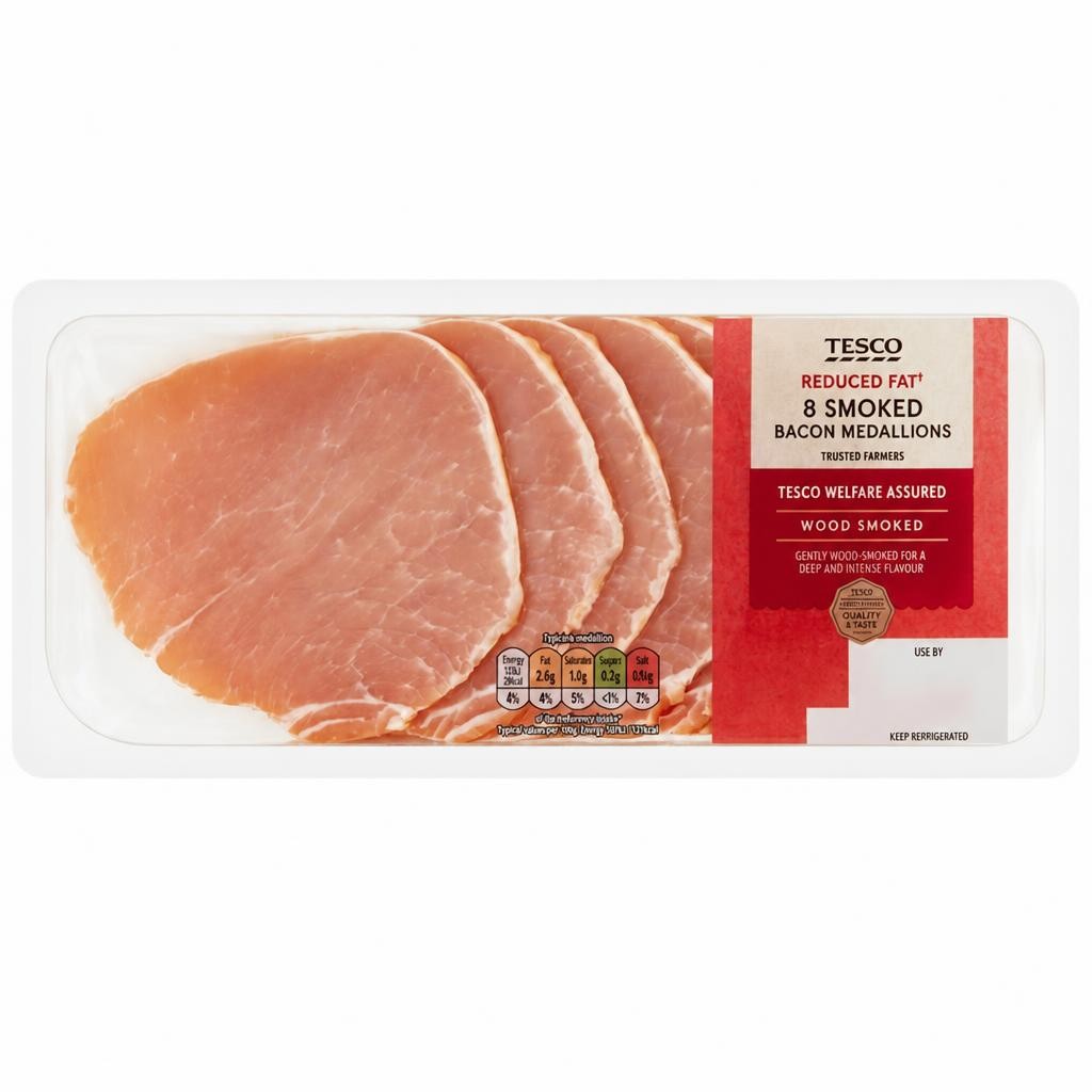 Tesco Reduced Fat & Salt Bacon Medallions - Smoked 8 Pack 240g