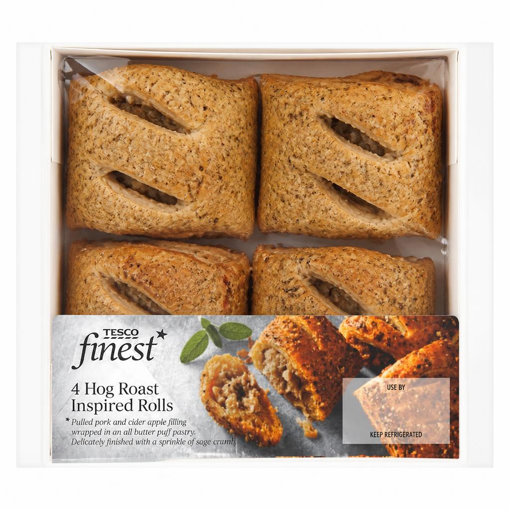 Tesco Finest 4  Pork & Apple Hog Roast Rolls 188g