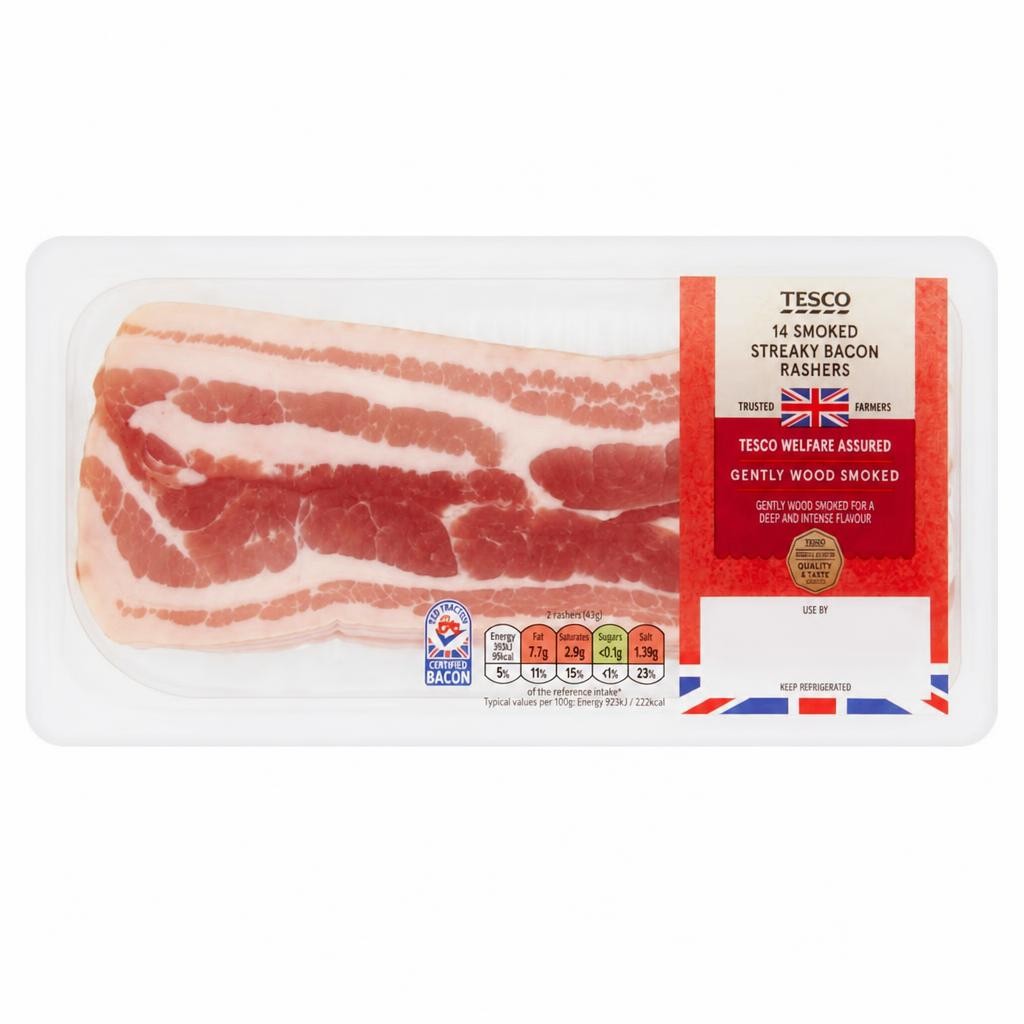 Tesco British 14R Smoked Streaky Bacon 300g