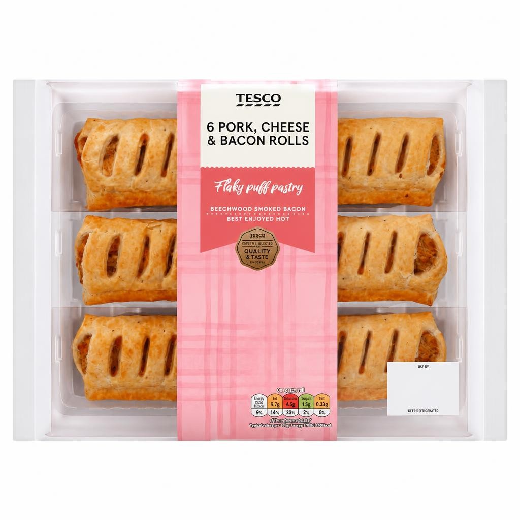 Tesco 6 Cheese & Bacon Rolls 360g.