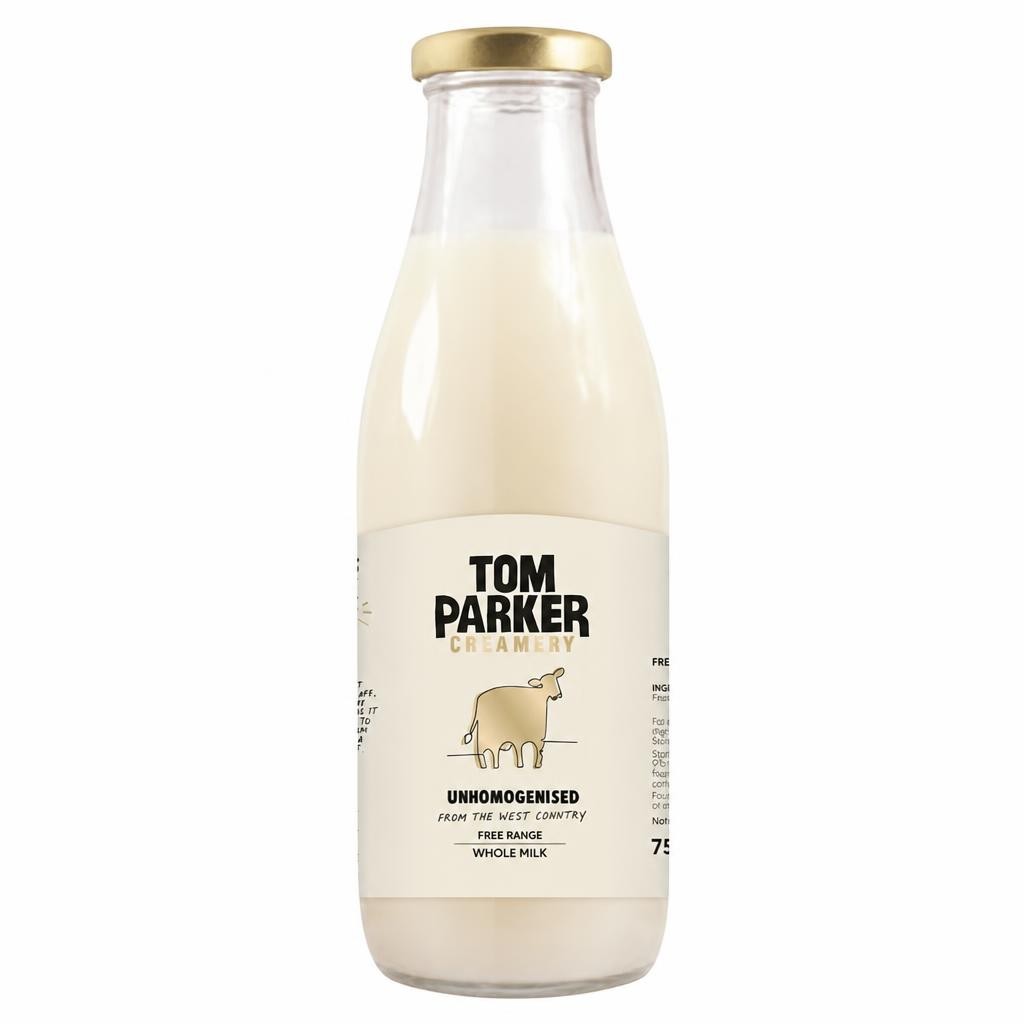 Tom Parker Creamery Unhomogenised West Country Free Range whole Milk 750ml
