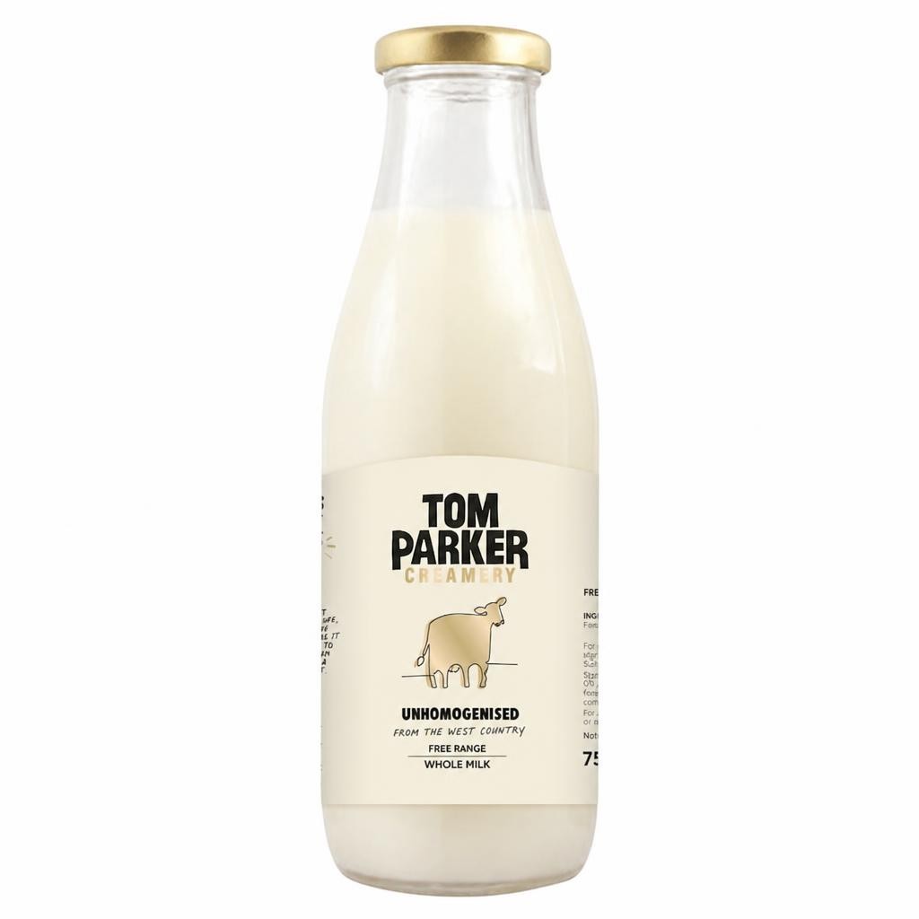 Tom Parker Creamery Unhomogenised West Country Free Range whole Milk 750ml