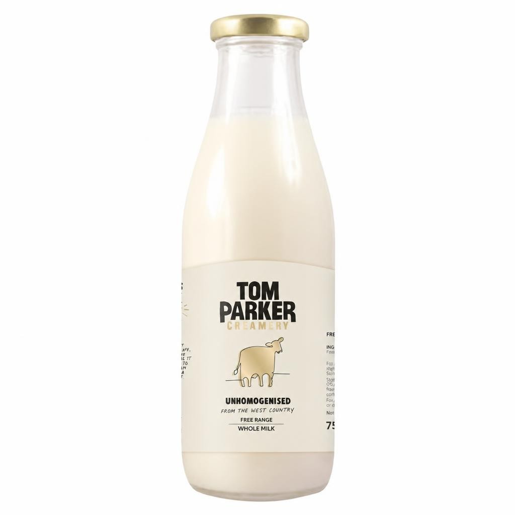 Tom Parker Creamery Unhomogenised West Country Free Range whole Milk 750ml