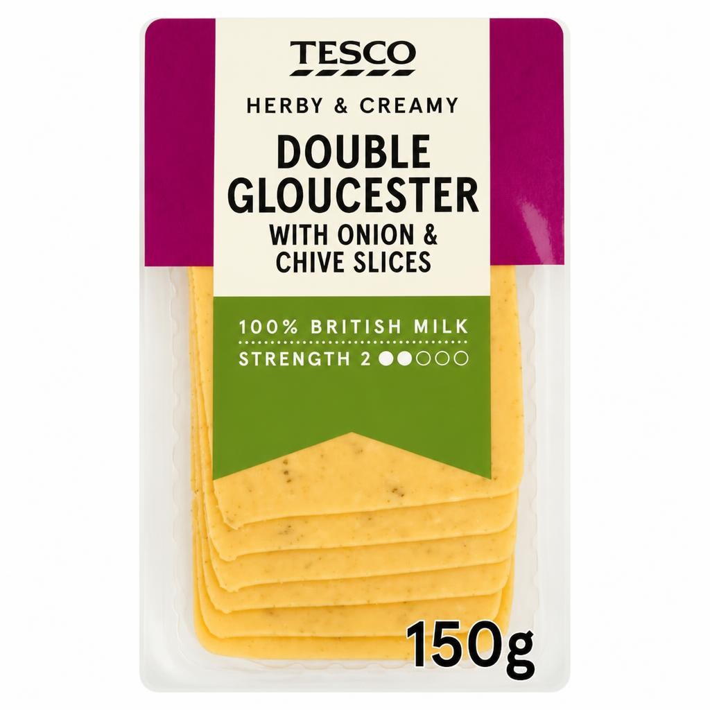 Tesco Double Gloucester, Onion and Chive Slices 150g