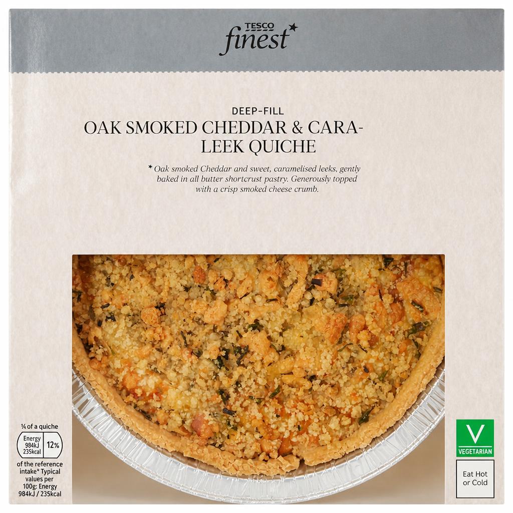 Tesco Finest Oak Smoked Cheddar & Caramelised Leek Quiche 400g