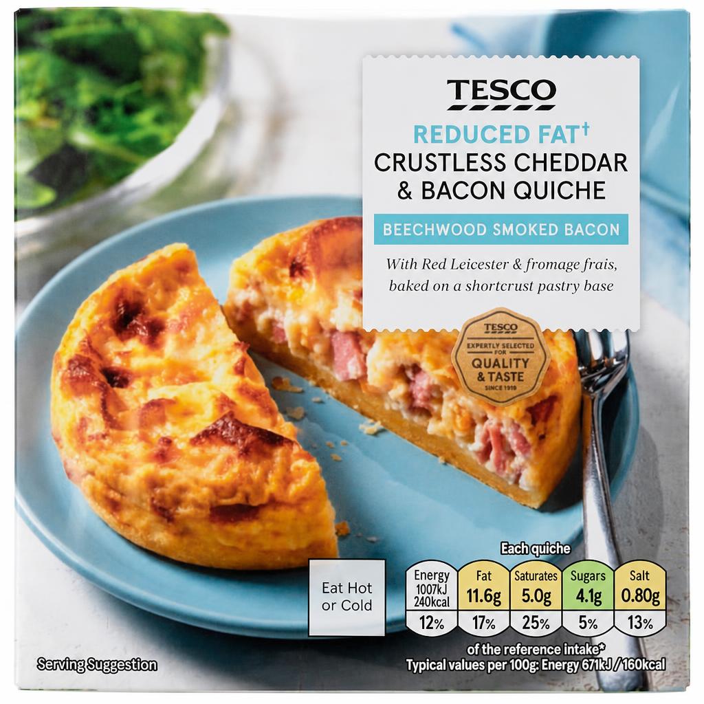 Tesco Reduced Fat Crustless Cheddar & Bacon Quiche 150G