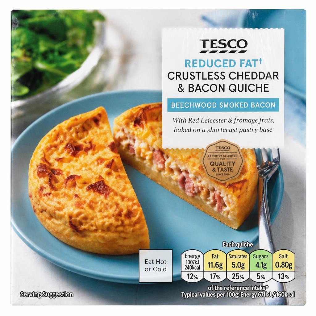 Tesco Reduced Fat Crustless Cheddar & Bacon Quiche 150G