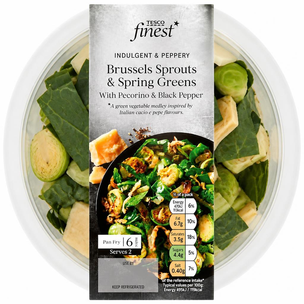 Tesco Finest Brussels Sprouts & Spring Greens with Pecorino & Black Pepper 220g