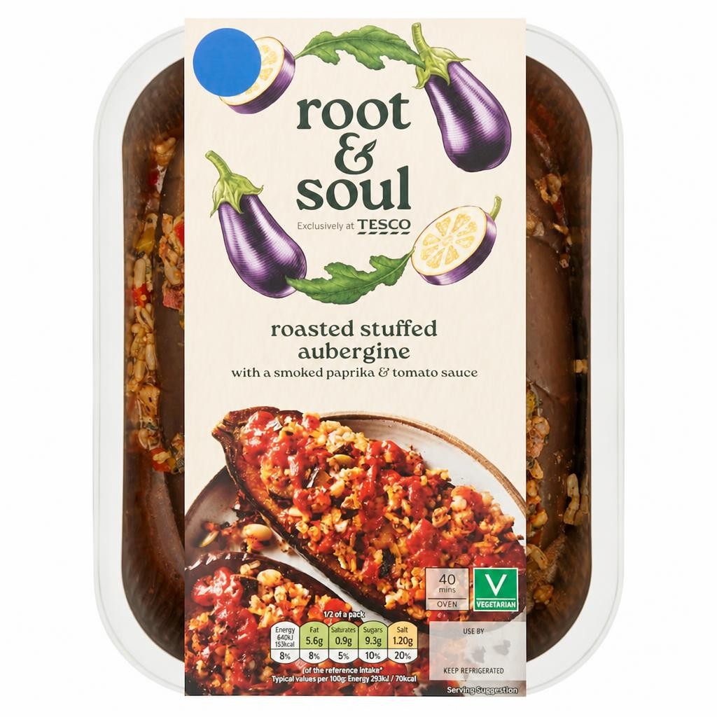 Root & Soul Roasted Stuffed Aubergine with a Smoked Paprika & Tomato Sauce 480g