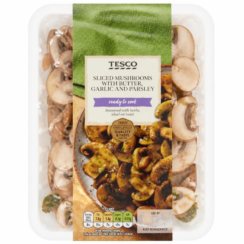 Tesco Sliced Mushrooms with Butter Garlic & Parsley 200g