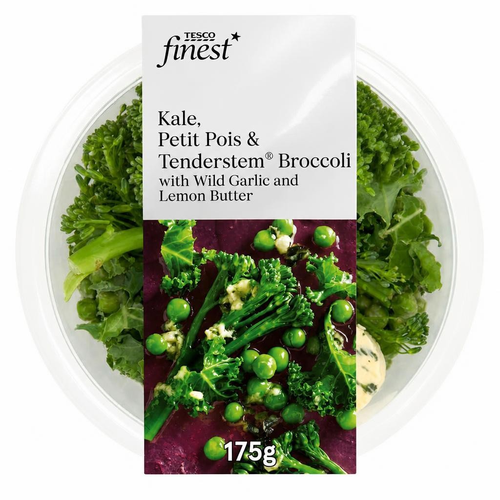 Tesco Finest Kale, Peas & Tenderstem Broccoli with Wild Garlic Butter 175g
