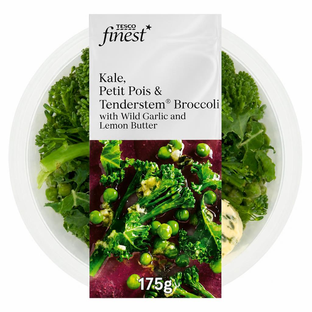 Tesco Finest Kale, Peas & Tenderstem Broccoli with Wild Garlic Butter 175g