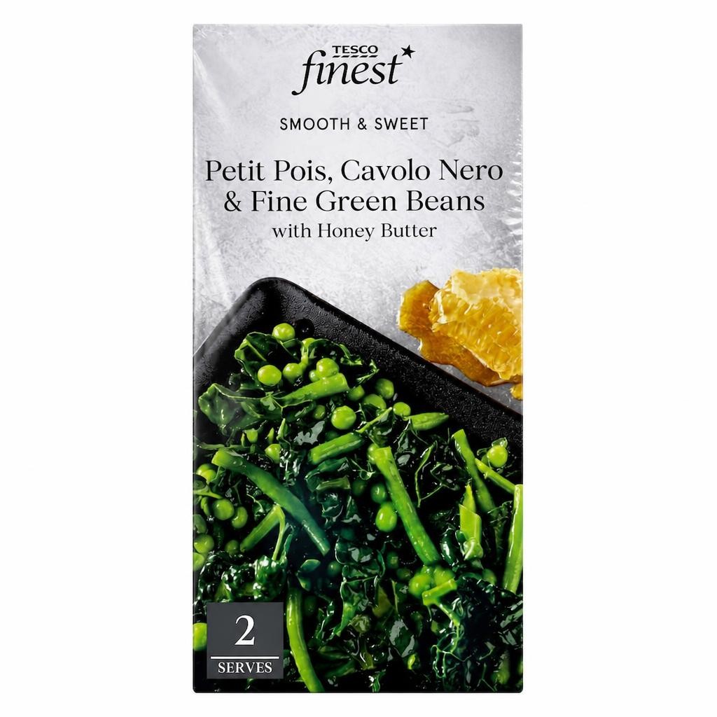 Tesco Finest Petit Pois, Cavolo Nero & Fine Green Beans & Honey Butter 220g