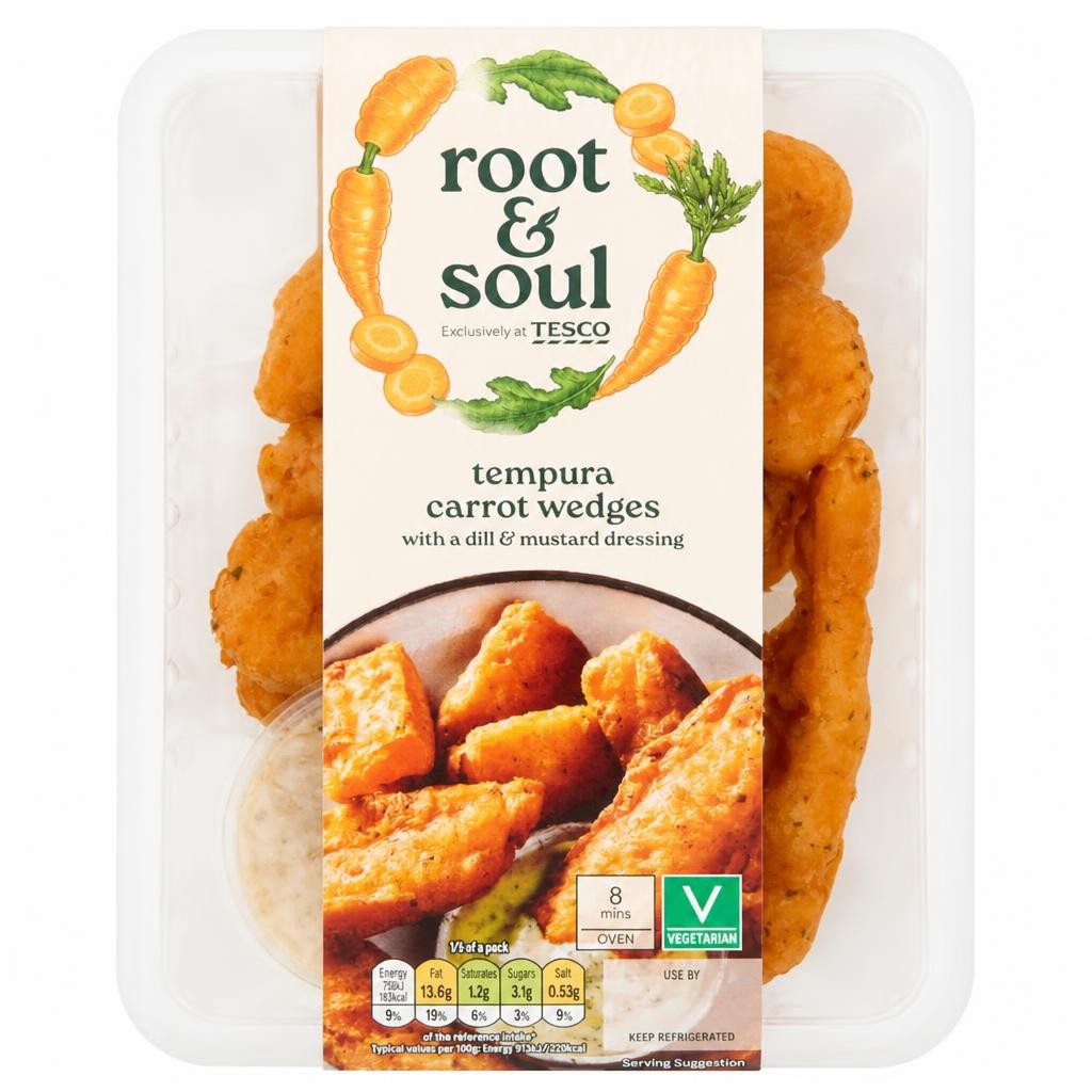 Root & Soul Tempura Carrot Wedges with a Dill & Mustard Mayo Dip 180g