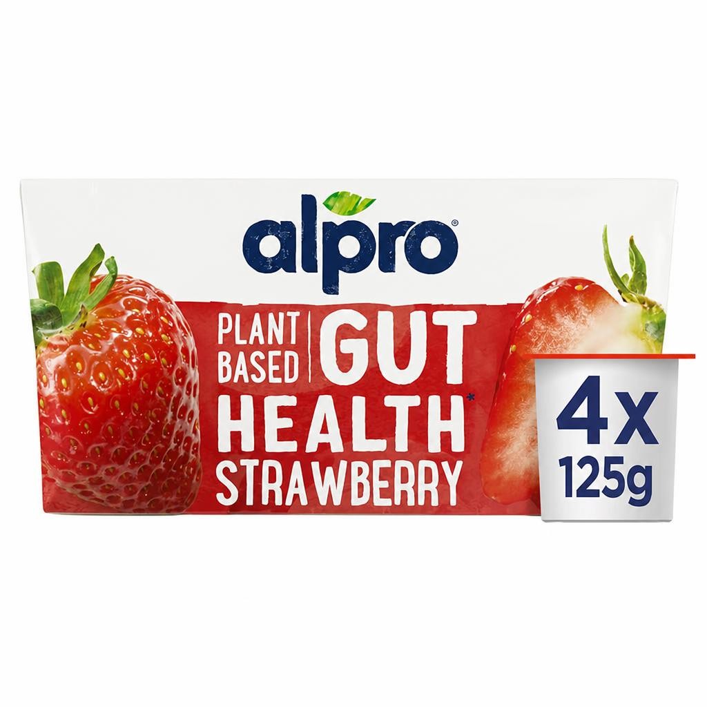 Alpro Strawberry Gut Health Dairy Free Soya Yoghurt Alternative 4x125g