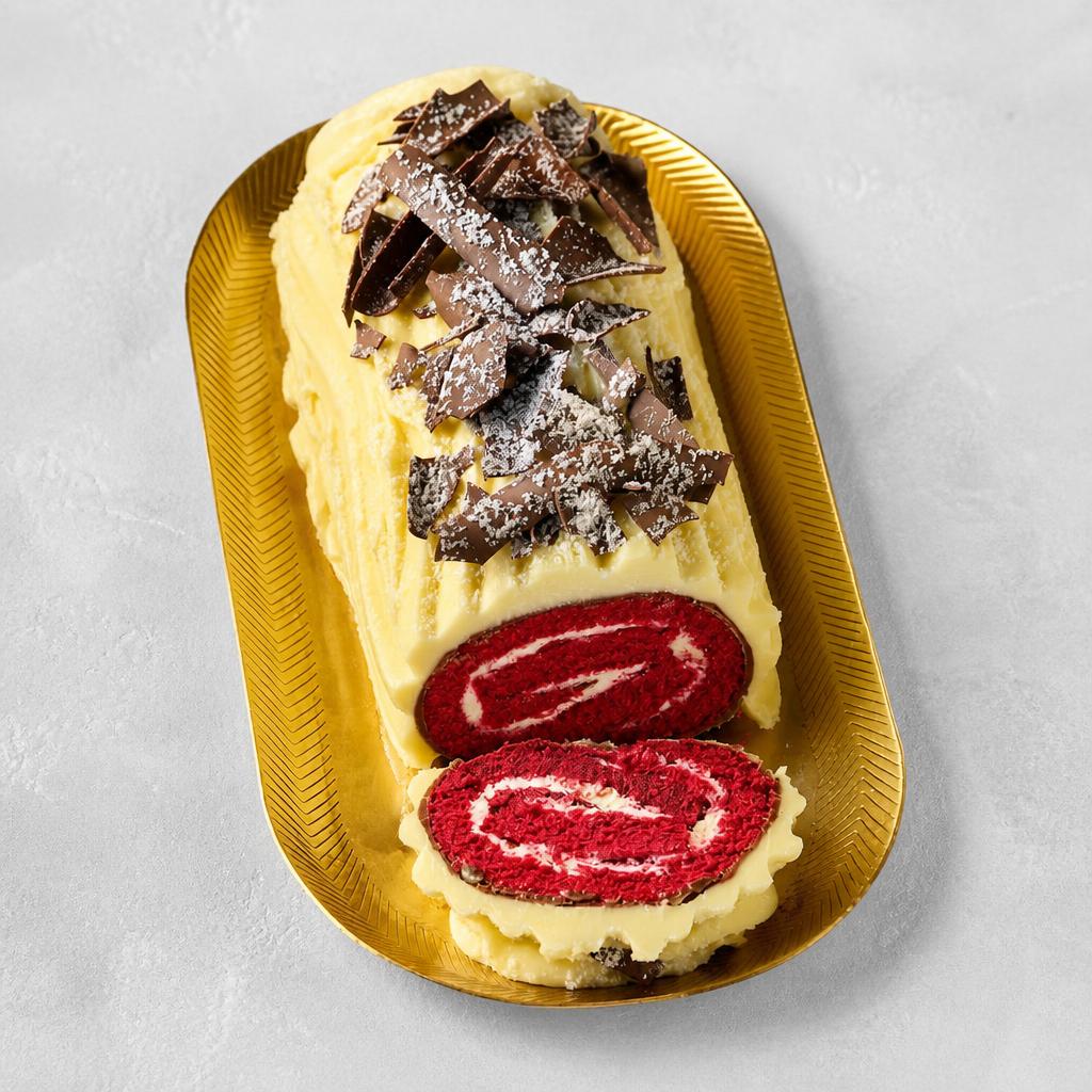 73. Tesco Finest White Chocolate & Red Velvet Yule Log 474g (Serves 8)