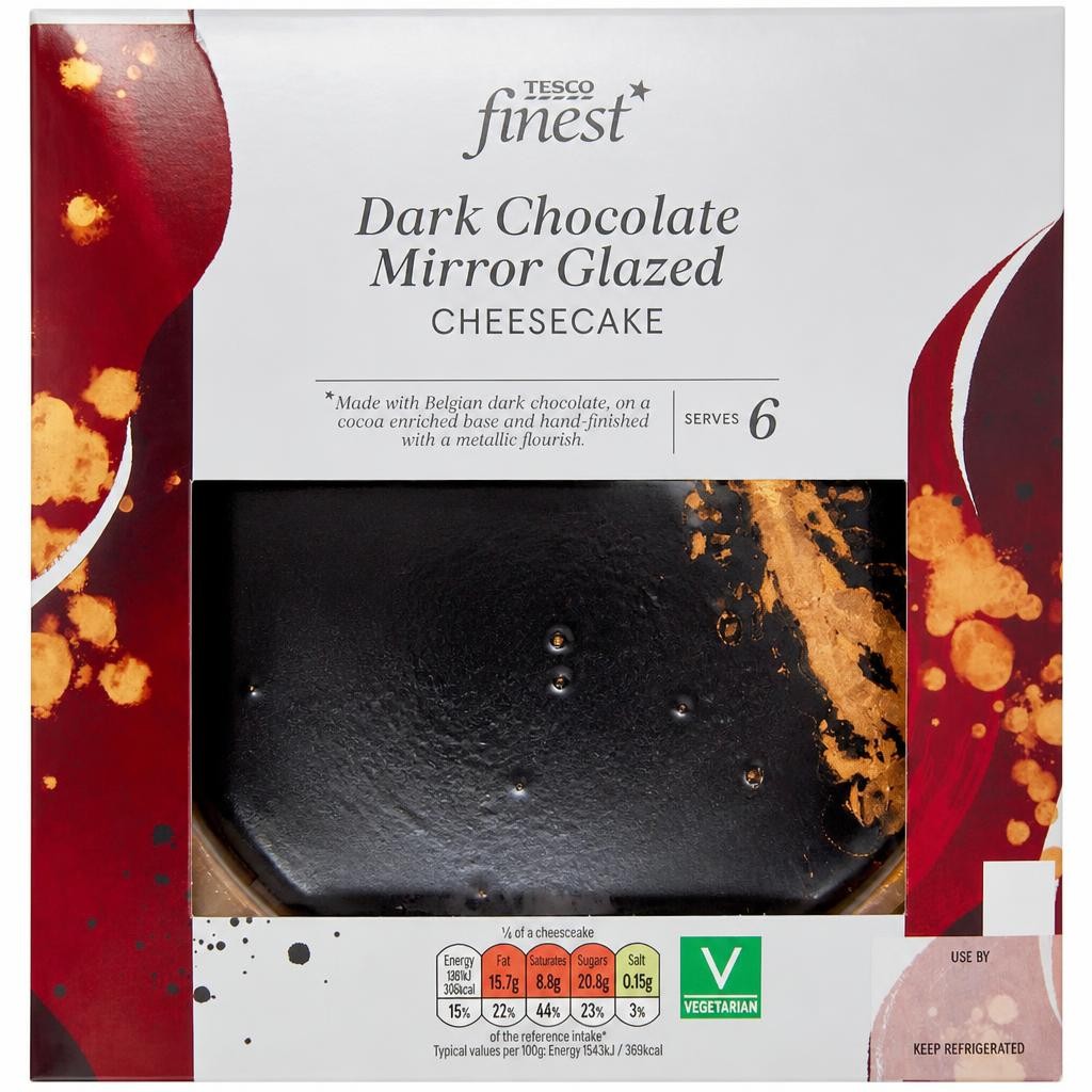 Tesco Finest Dark Chocolate Mirror Glazed Cheesecake 500g