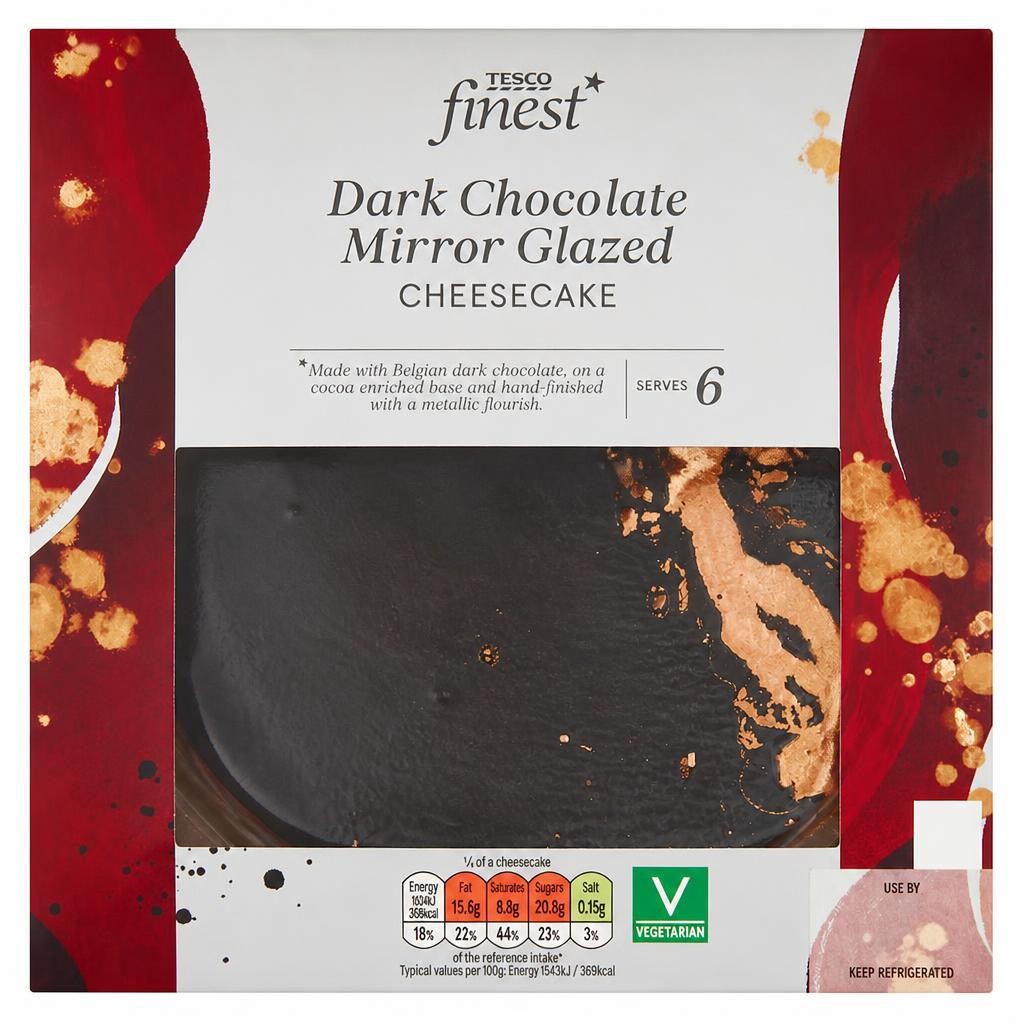 Tesco Finest Dark Chocolate Mirror Glazed Cheesecake 500g