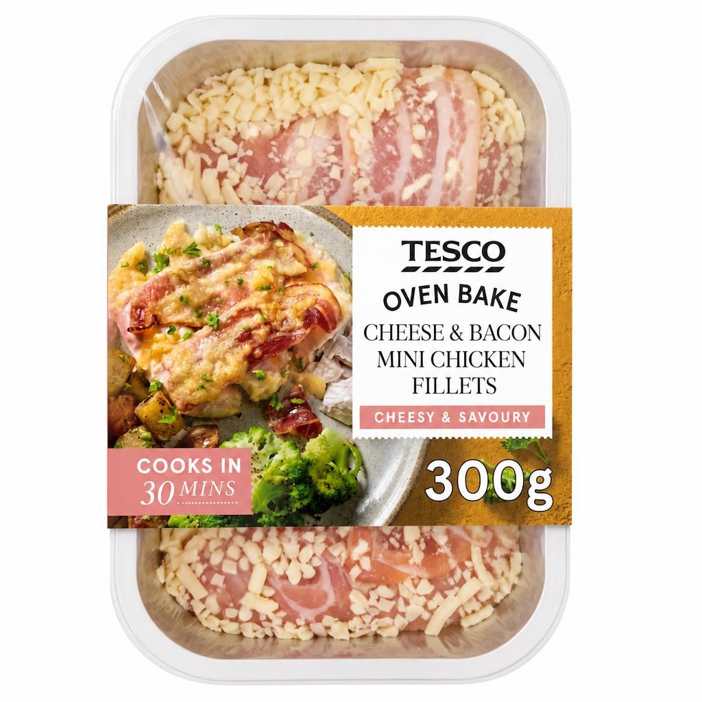 Tesco Cheese & Bacon Mini Chicken Fillets 300G