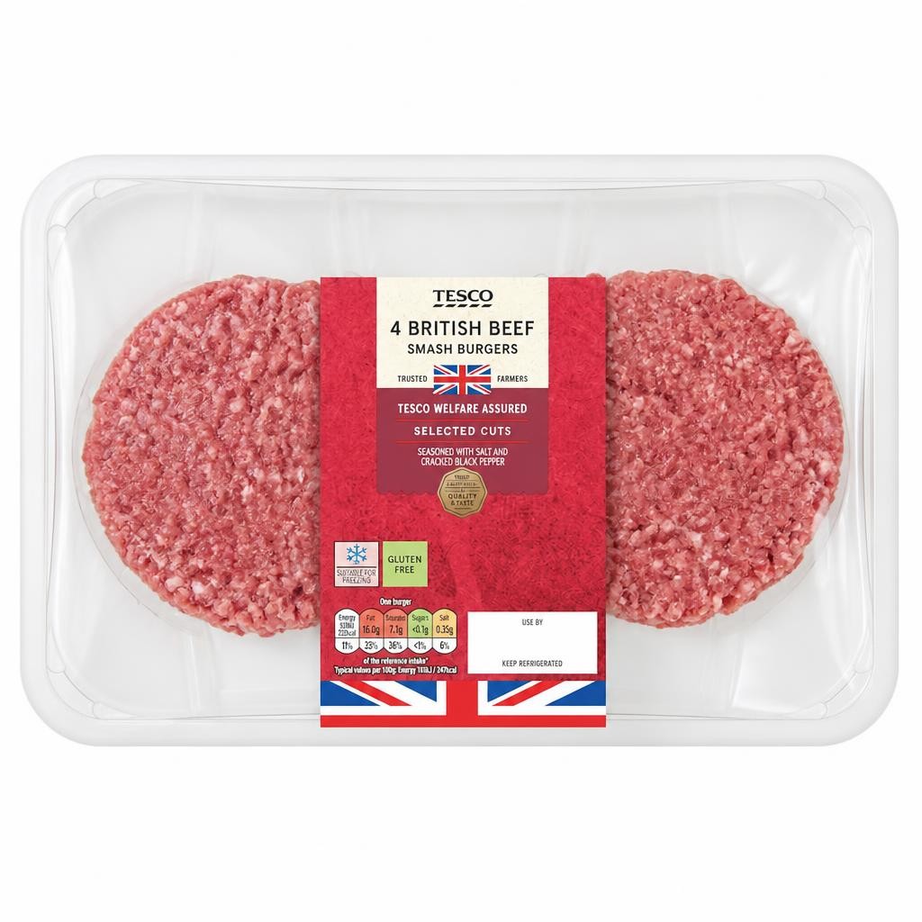 Tesco 4 Smash Burger 340g