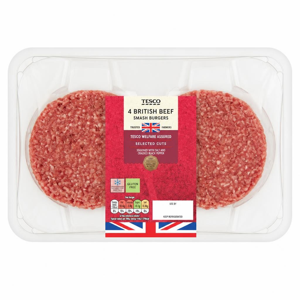 Tesco 4 Smash Burger 340g