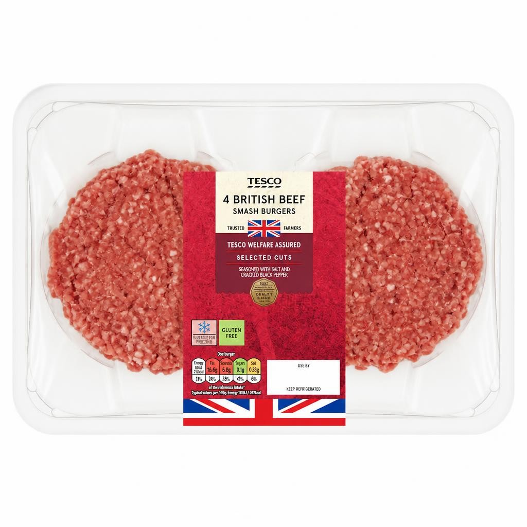 Tesco 4 Smash Burger 340g
