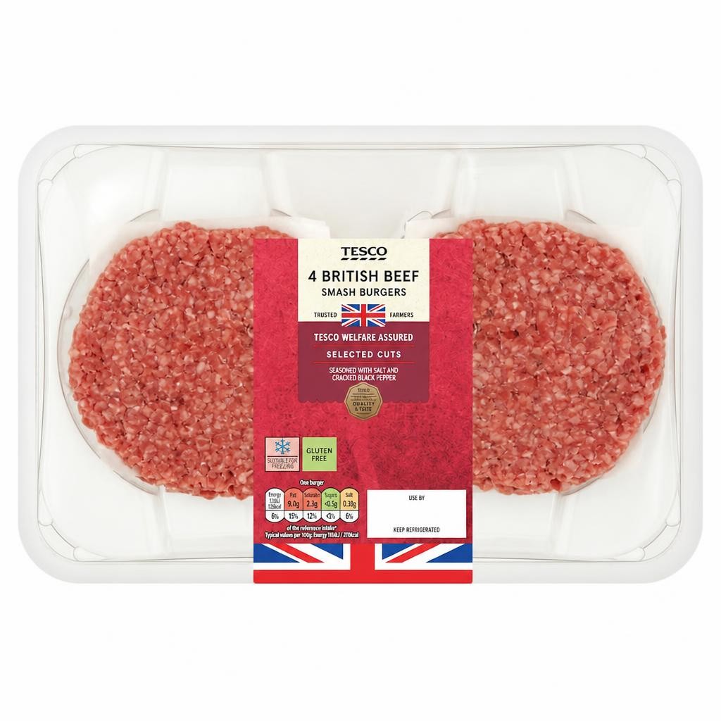 Tesco 4 Smash Burger 340g