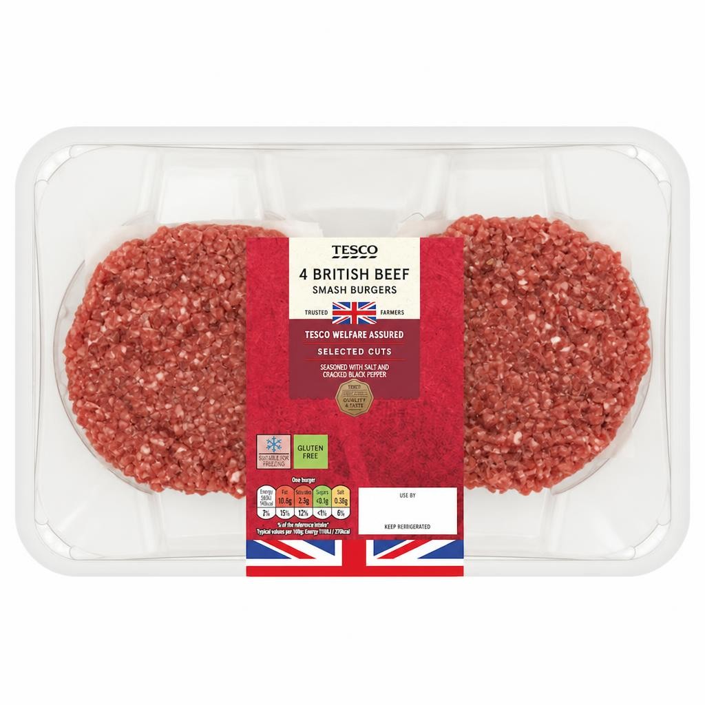 Tesco 4 Smash Burger 340g