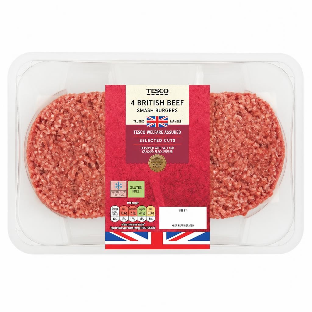 Tesco 4 Smash Burger 340g