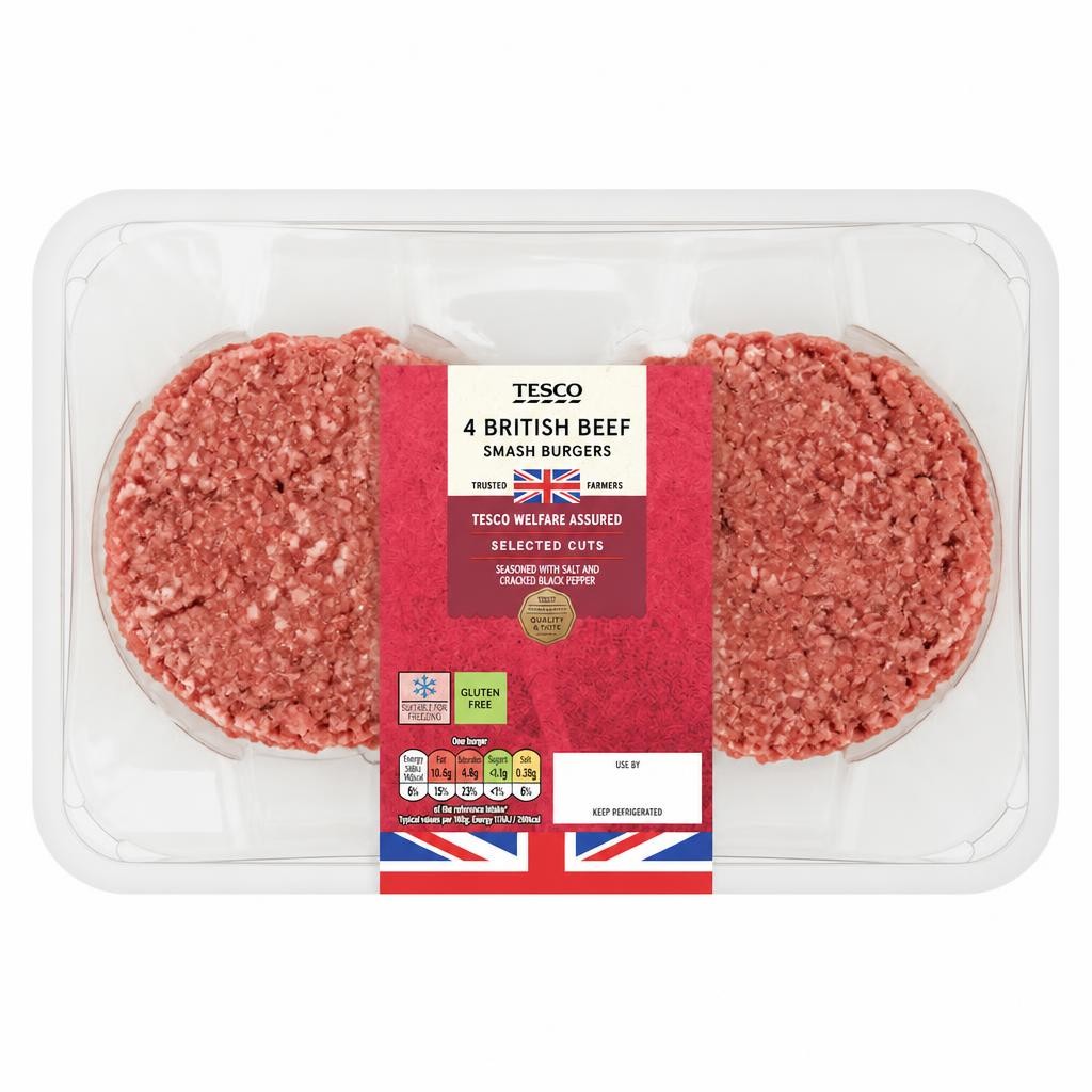 Tesco 4 Smash Burger 340g