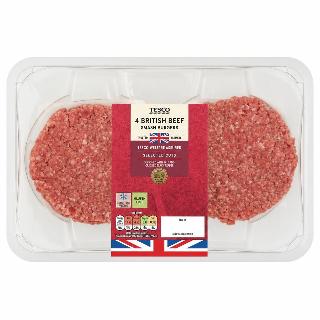 Tesco 4 Smash Burger 340g