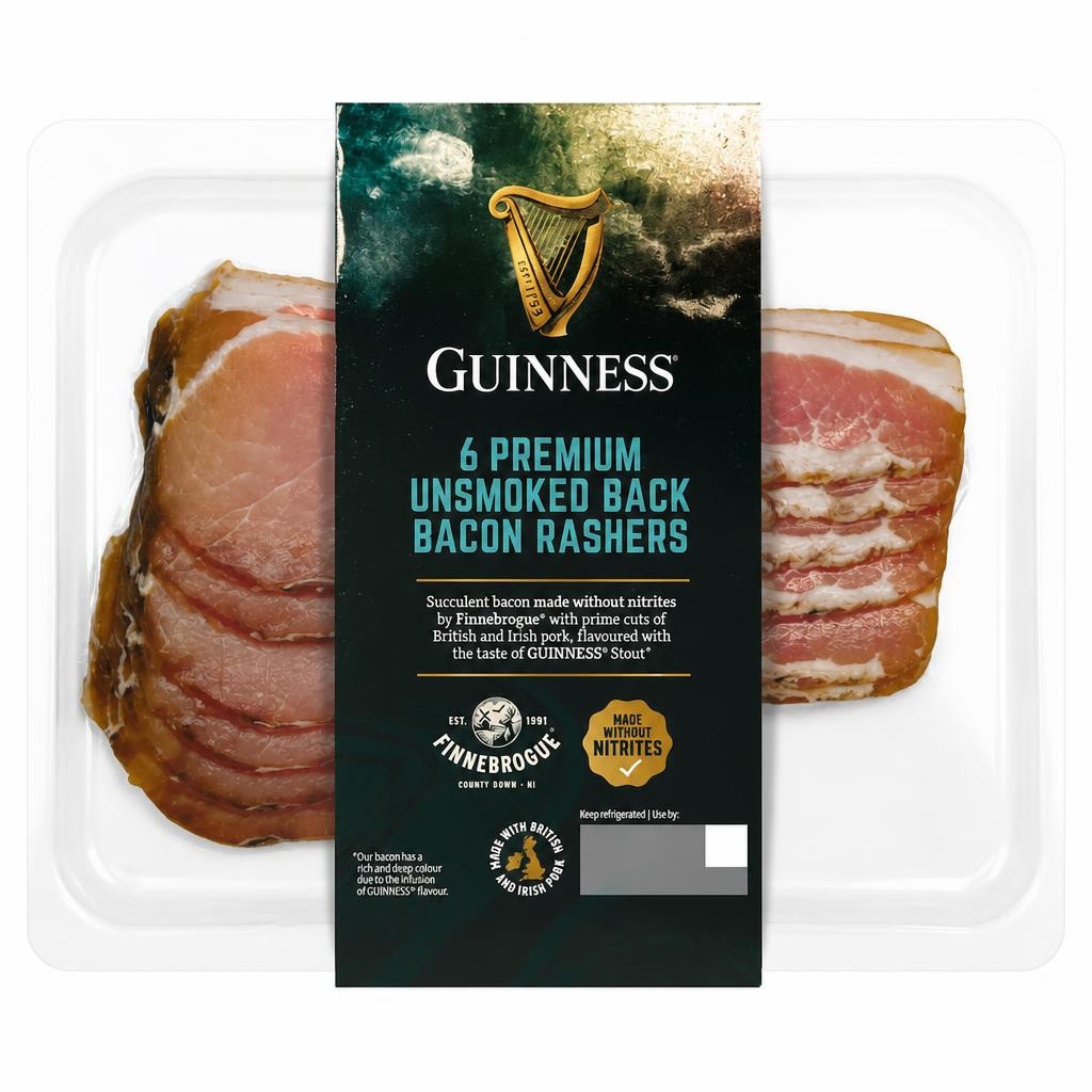 Finnebrogue Guinness 6 Premium Unsmoked Back Bacon Rashers 200g