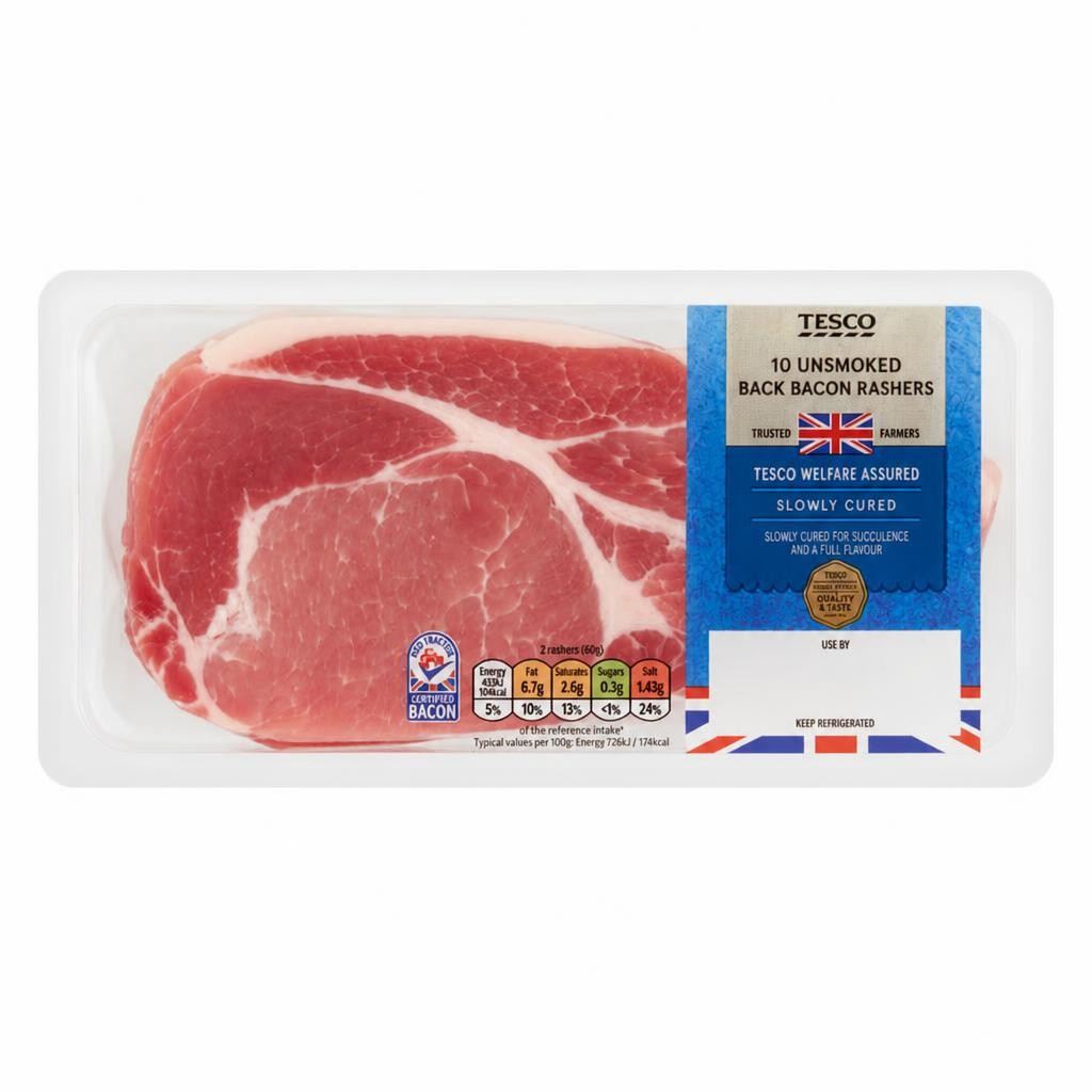 Tesco British Unsmoked Back Bacon Rashers 300g