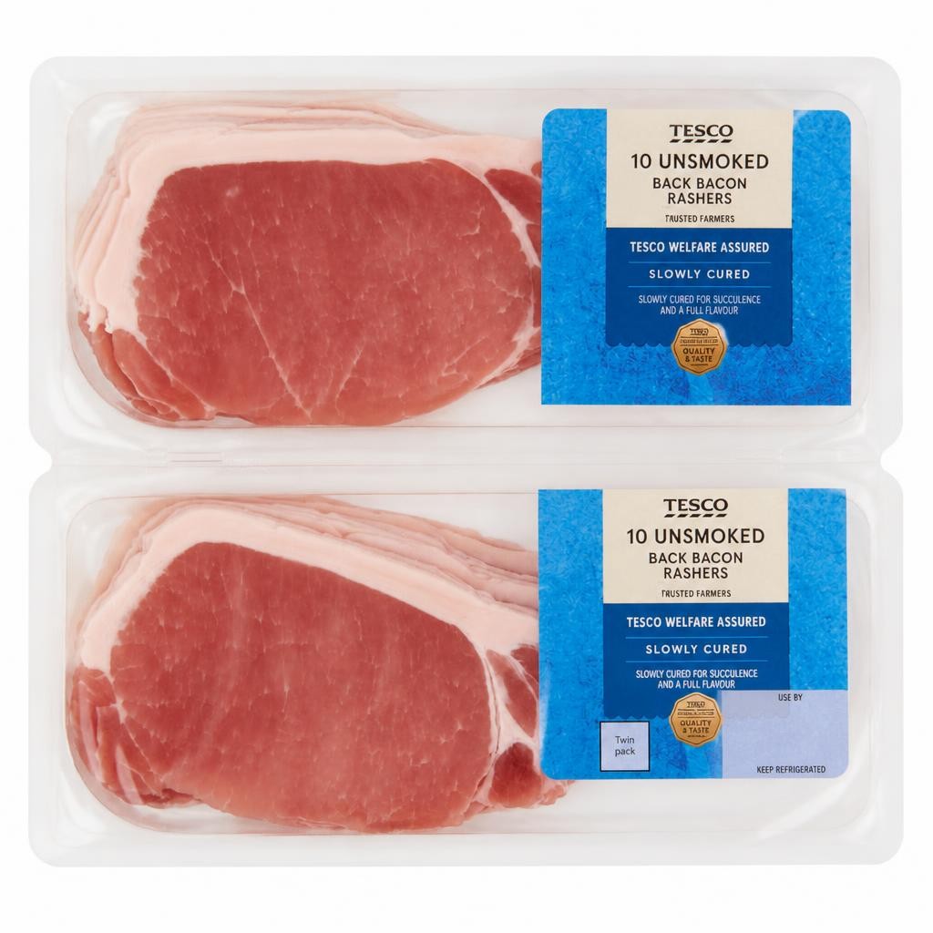 Tesco 2 x 10 Unsmoked Back Bacon Rashers 600g