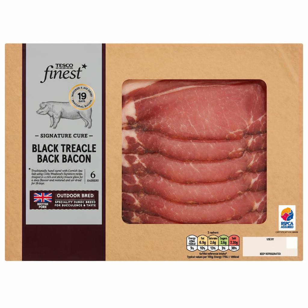 Tesco Finest Signature Cure 6 Black Treacle Back Bacon 240g
