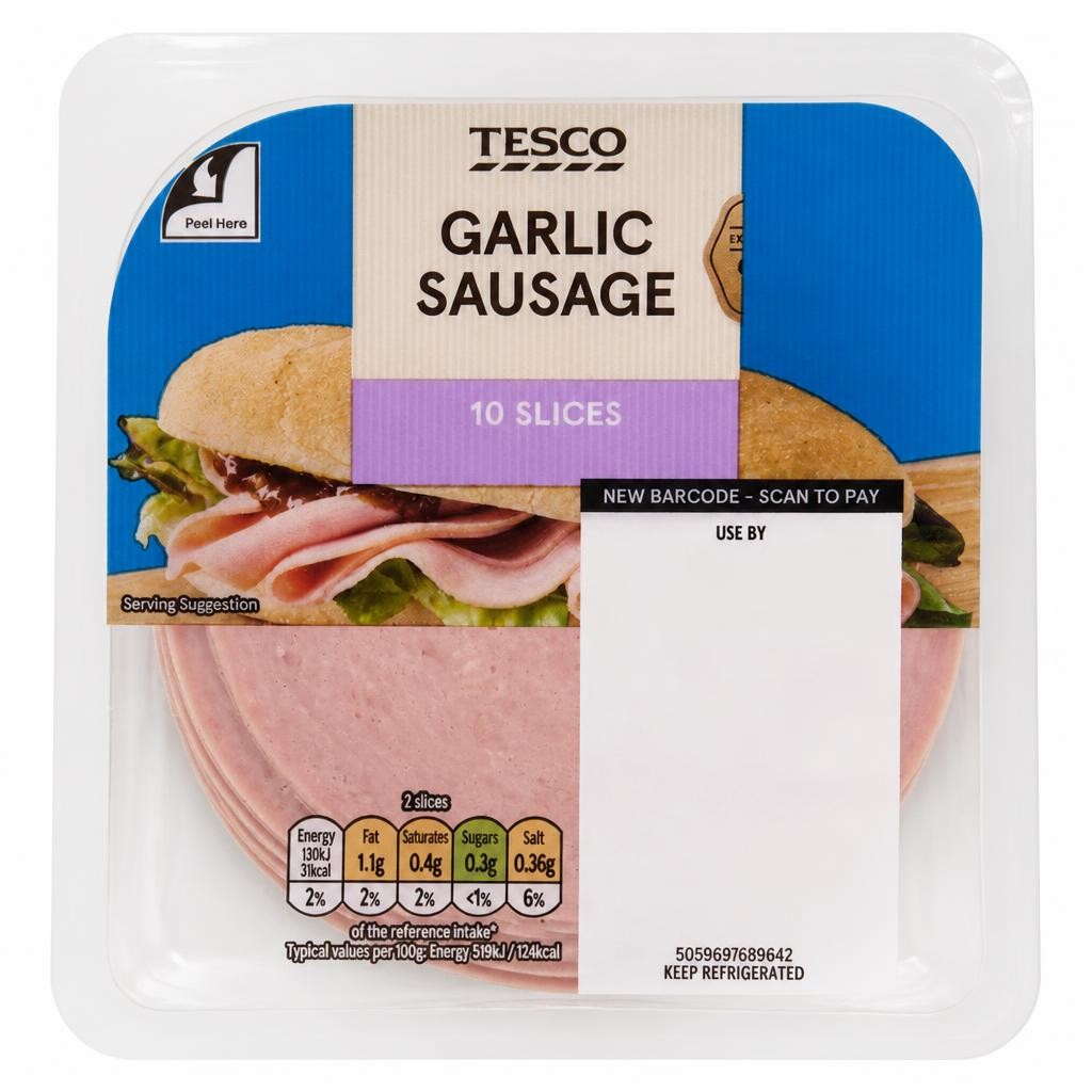 Tesco Garlic Sausage Slices 125g