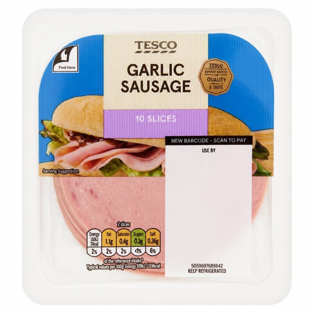 Tesco Garlic Sausage Slices 125g