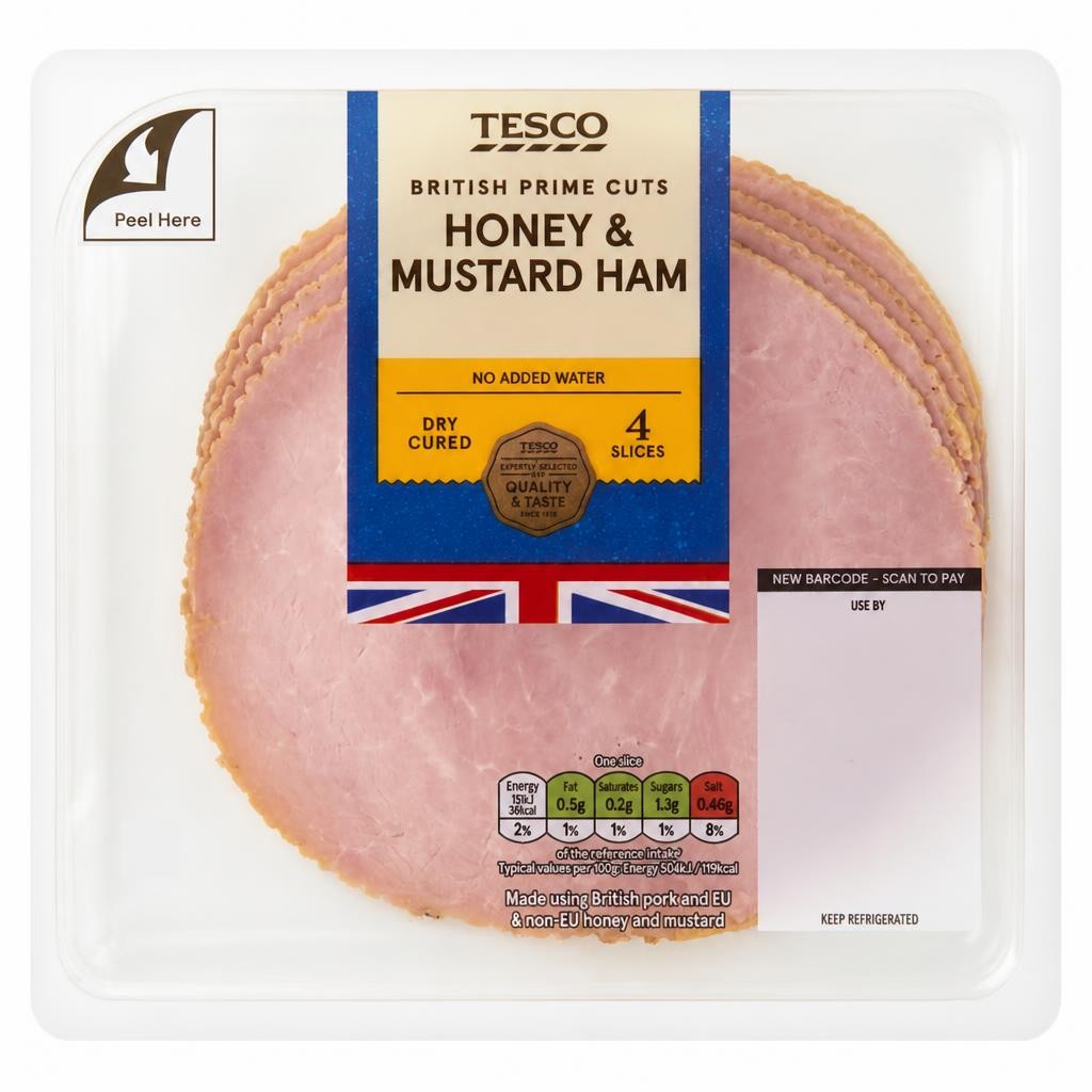 Tesco British Thick Cut Honey & Mustard Ham Slices 120g