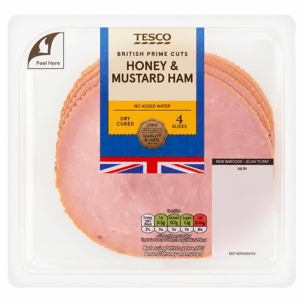 Tesco British Thick Cut Honey & Mustard Ham Slices 120g