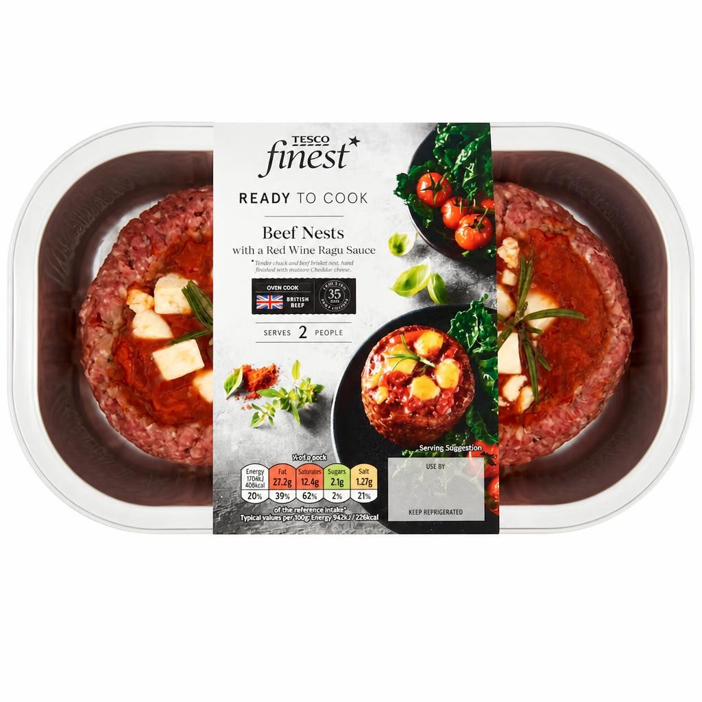 Tesco Finest Ready to Cook Beef Nests with a Red Wine Ragu Sauce 398g