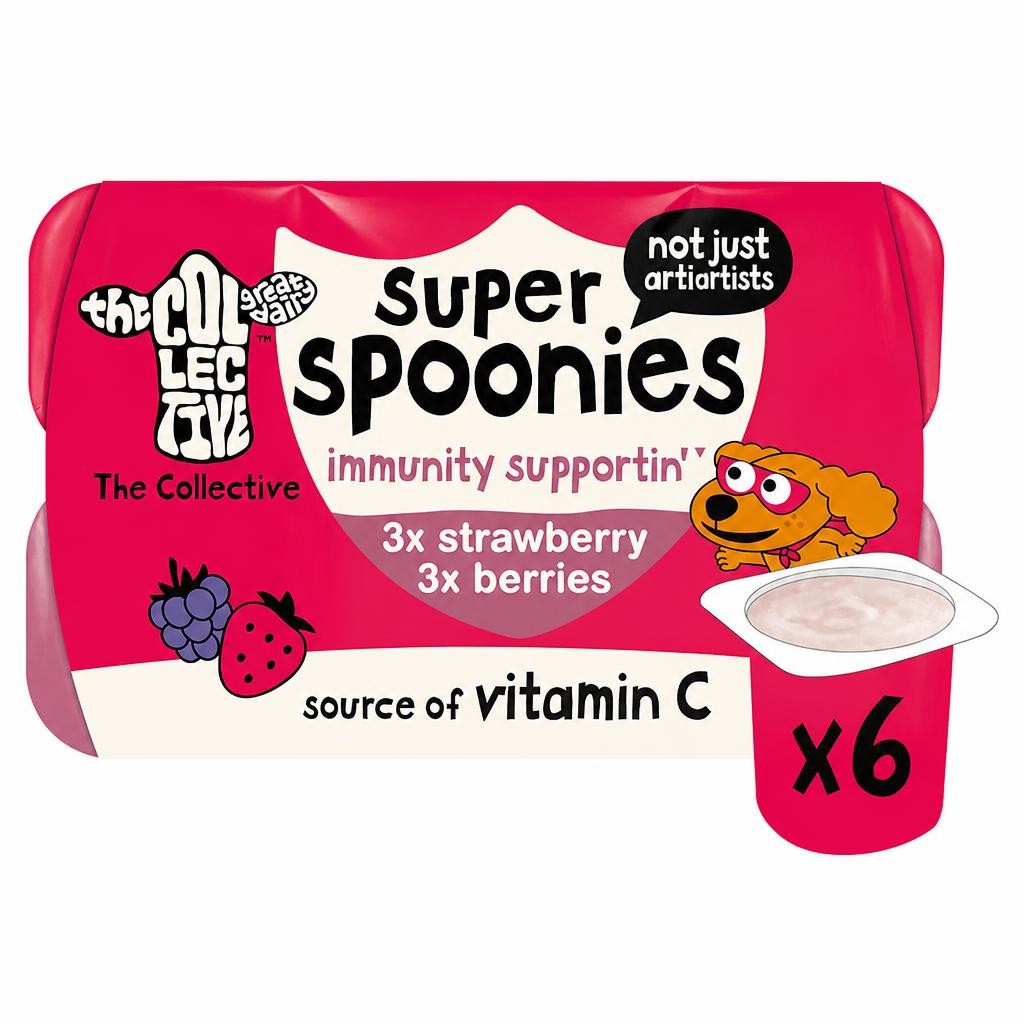 The Collective Super Spoonies Immunity Supporting Strawberry & Berries Yoghurt Pots 6x42g