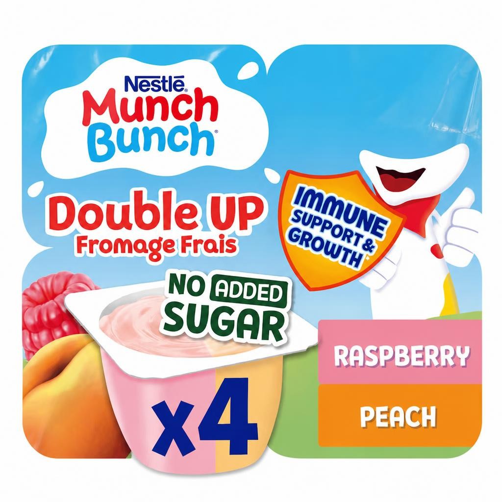Munch Bunch Double Up Fromage Frais No Added Sugar Raspberry And Peach 4X85G