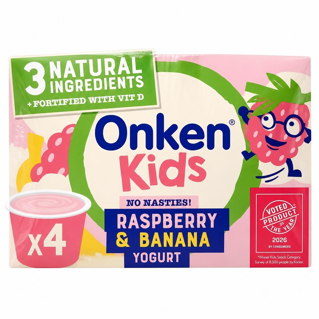 Onken Kiddos Yoghurt Raspberry & Banana 4x90g