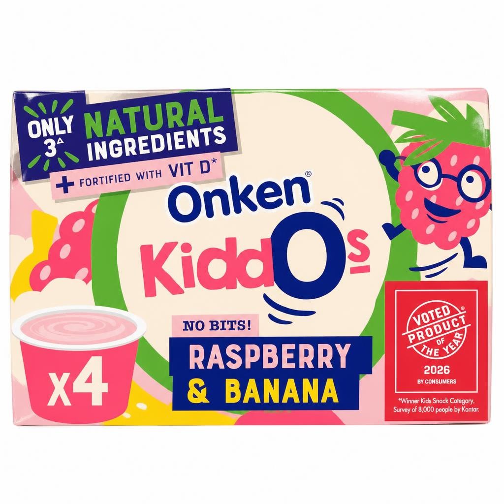 Onken Kiddos Yoghurt Raspberry & Banana 4x90g