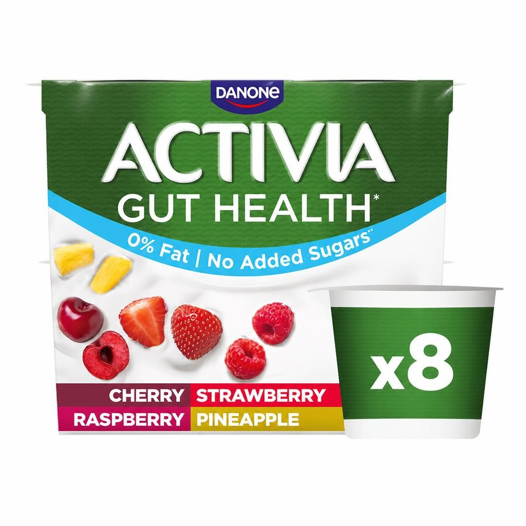 Activia Strawberry & Mixed Fruit Fat Free Gut Health Yoghurt Multipack 8x115g