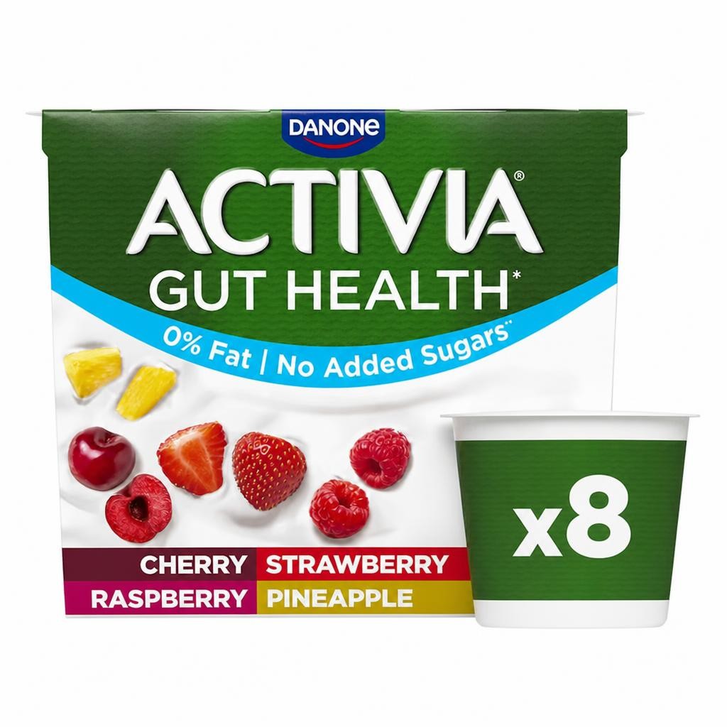 Activia Strawberry & Mixed Fruit Fat Free Gut Health Yoghurt Multipack 8x115g