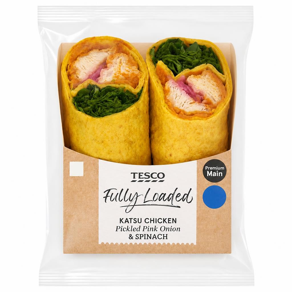 Tesco Fully Loaded Katsu Chicken, Pickled Pink Onions & Spinach Wrap