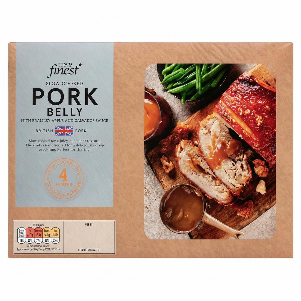 Tesco Finest Slow Cooked Pork Belly With Bramley Apple and Calvados Sauce 700g