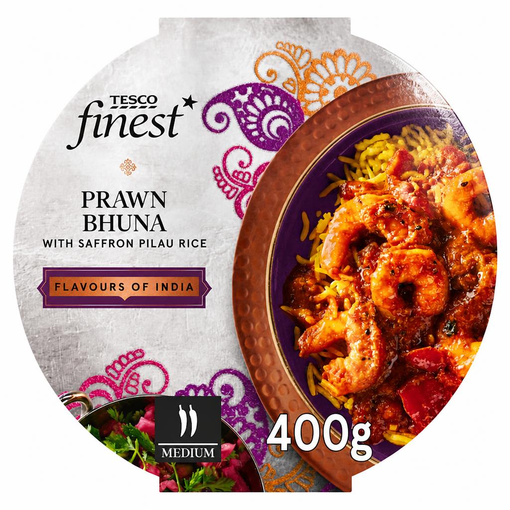 Tesco Finest Prawn Bhuna & Saffron Pilau Rice 400g