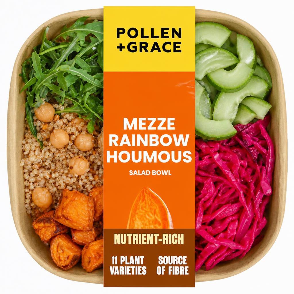 Pollen & Grace Mezze Houmous + Rainbow Veg Grain Bowl 275g